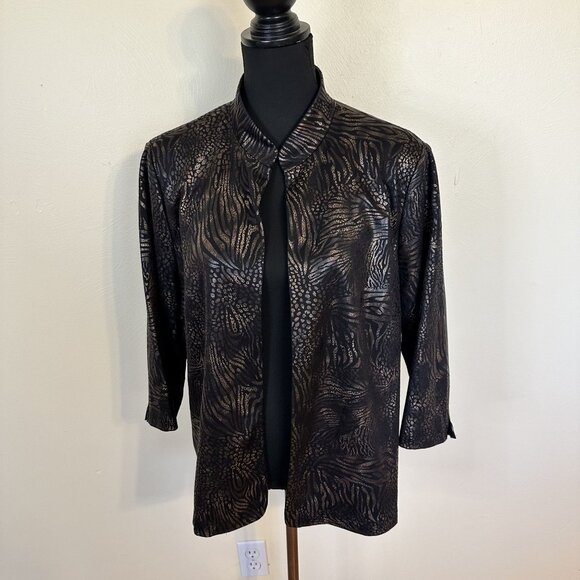 Bonworth Womens Black & Gold Animal Print Open Front Cardigan Jacket 1X - Picture 5 of 8